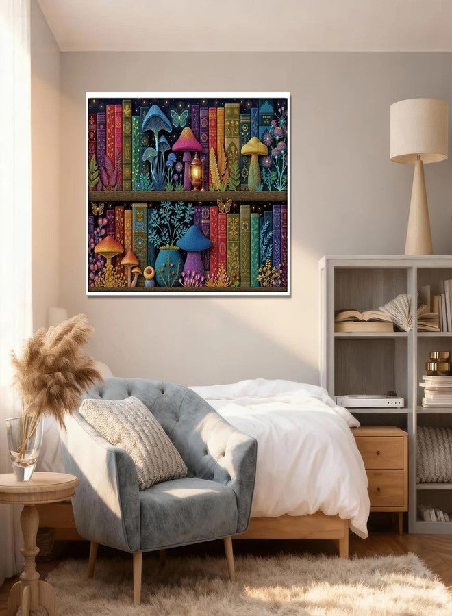 PPuzzling Mushroom Bookshelf Puzzles for Adults 1000 Pieces, Challenging Fantasy Mushroom Library Jigsaw Puzzle with Vintage Books, Glowing Butterflies, Colorful Botanical Aesthetic Art Puzzle - Image 5